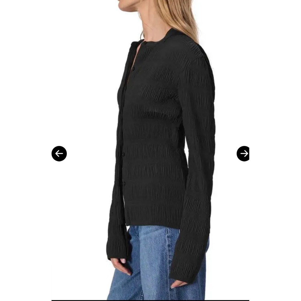 Rag & Bone Black Plisse Crinkle Button Down Band Collar Top Blouse Large - Picture 4 of 14